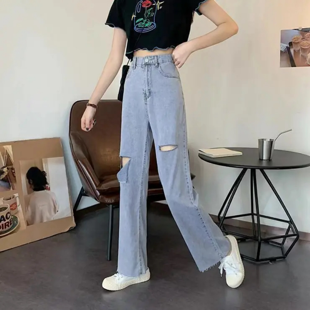 新品タグ付 Beststore ワイド デニムパンツ ダメージ加工脚長の 新品タグ付 Beststore ワイド デニムパンツ ダメージ加工脚長の