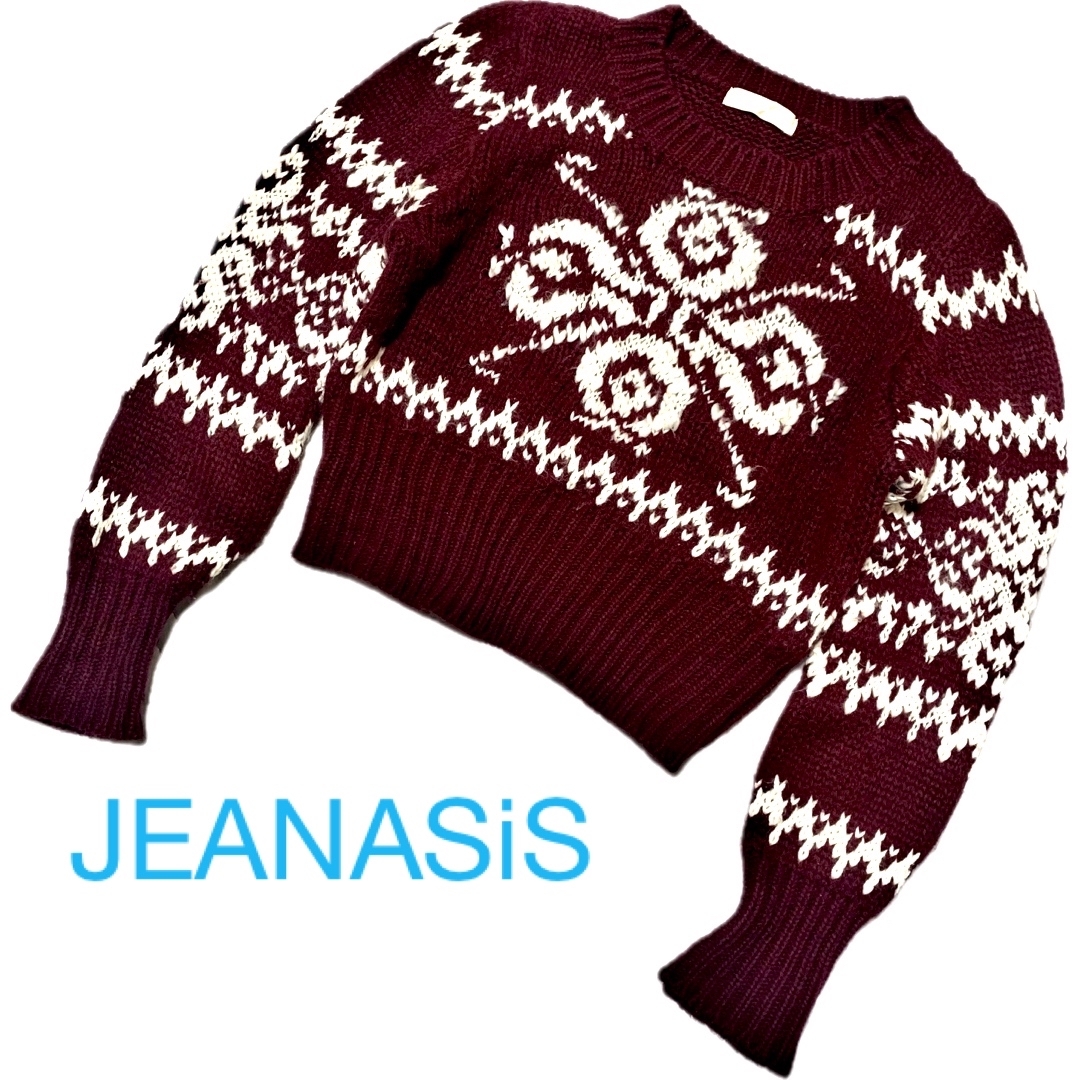 JEANASIS(ジーナシス)の【美品】JEANASiSジーナシス　ジャガード柄　ショート丈　ニット　セーター レディースのトップス(ニット/セーター)の商品写真