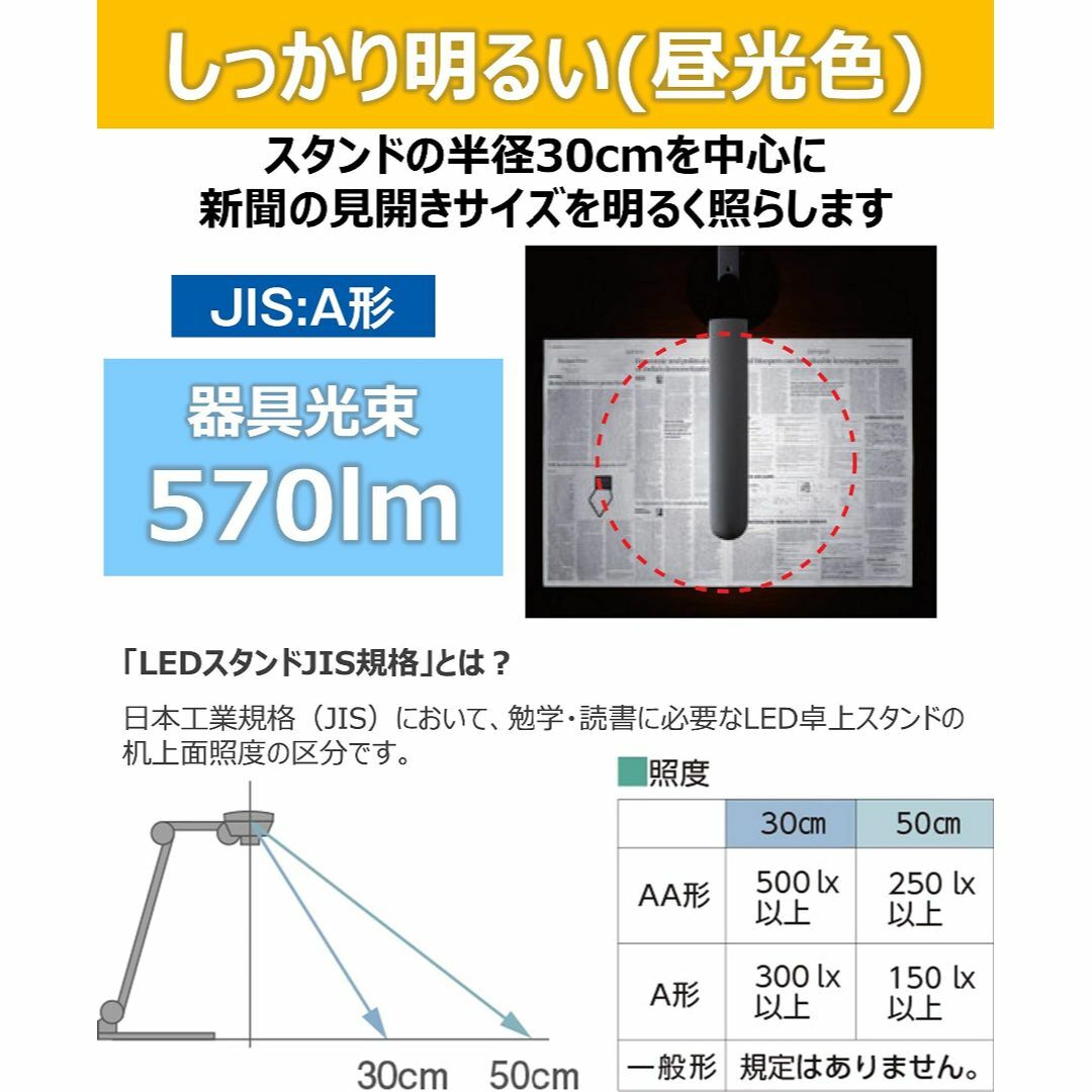 パナソニック LEDデスクライト 置き型 文字くっきり光 折り畳み可 昼光色 調 インテリア/住まい/日用品のライト/照明/LED(その他)の商品写真