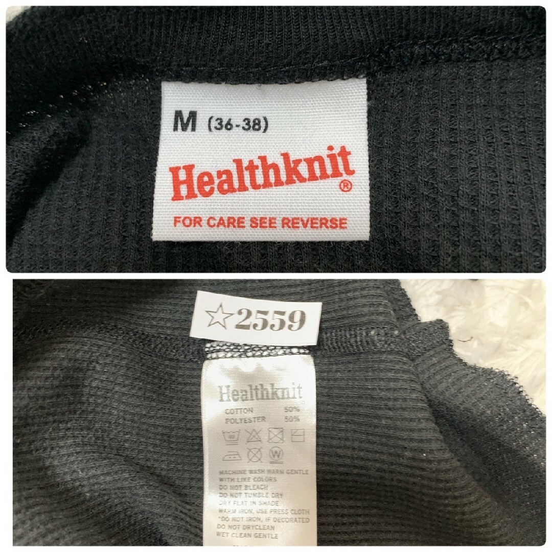 Healthknit(ヘルスニット)のヘルスニット　半袖カットソー　M　ブラック　ボタン　ヘンリーネック　綿　ポリ レディースのトップス(カットソー(半袖/袖なし))の商品写真