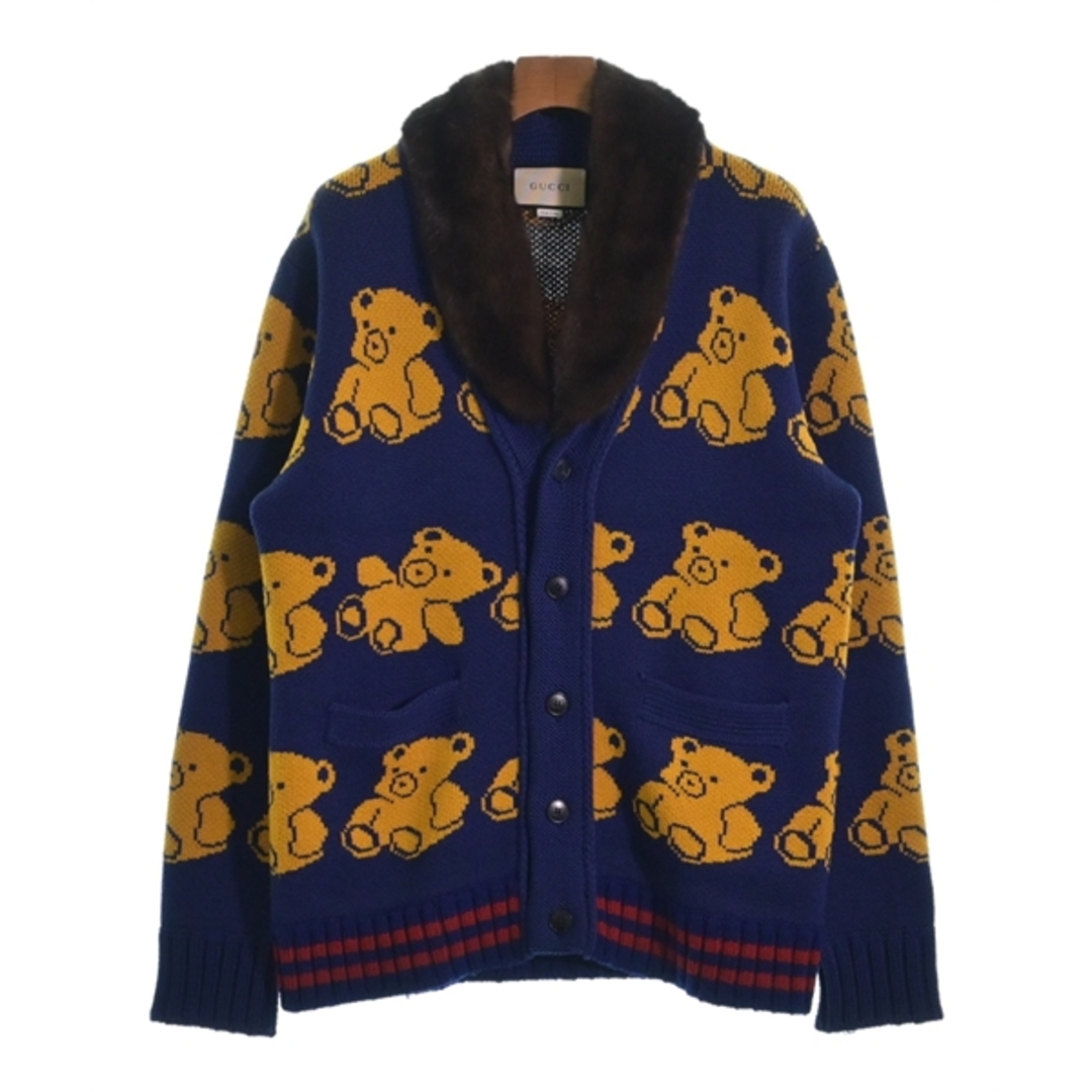 Gucci(グッチ)のGUCCI グッチ カーディガン L 紺x黄(総柄) 【古着】【中古】 メンズのトップス(カーディガン)の商品写真