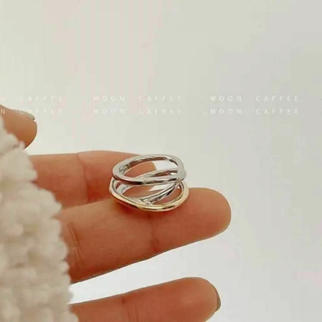 ツートンリング　指輪　ゴールド　シルバー　レディース　クロス　シンプル　オシャレ レディースのアクセサリー(リング(指輪))の商品写真