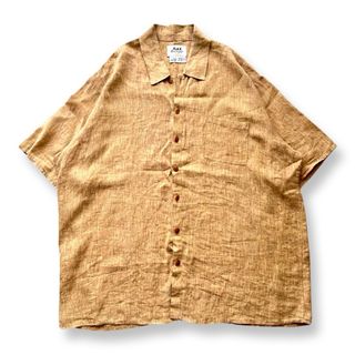 ヴィンテージ(VINTAGE)の【ヴィンテージ】70s FLAX 半袖リネンシャツ L 麻100% リトアニア製(シャツ)