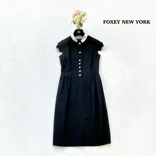 フォクシーニューヨーク(FOXEY NEW YORK)の【FOXEY NY】白襟　ワンピース　Aライン　フォーマル　黒　38(ひざ丈ワンピース)