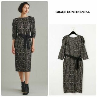 グレースコンチネンタル(GRACE CONTINENTAL)の【グレースコンチネンタル】レースタイトカットワンピース　パフスリーブ　38(ひざ丈ワンピース)