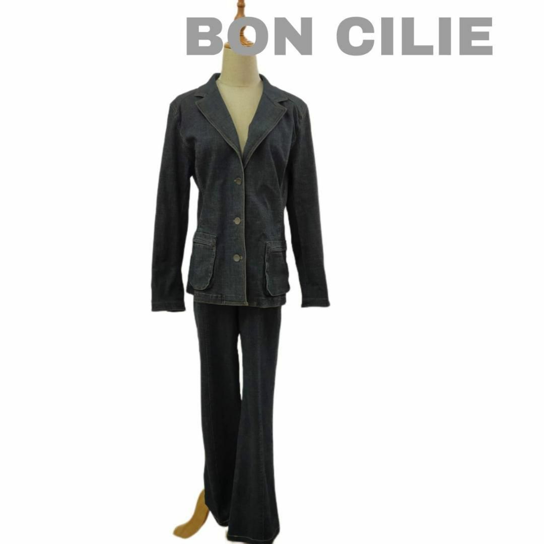 BON CILIE ボンシリエ デニム セットアップ Lサイズ ブルー ネイビー レディースのジャケット/アウター(Gジャン/デニムジャケット)の商品写真