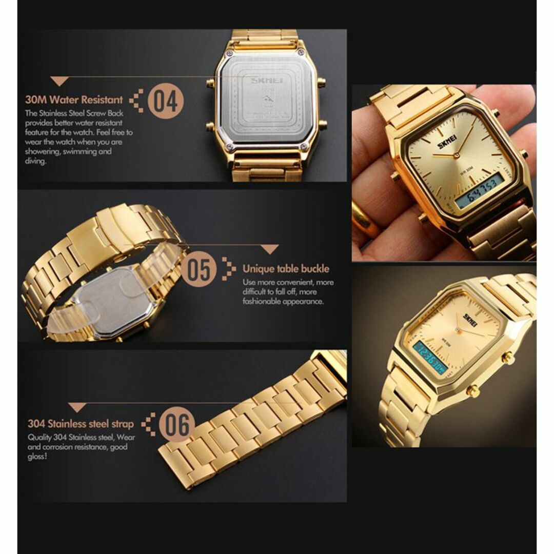 30m防水コンパクト デジアナウォッチ デジタルアナログ腕時計ステンレスSBW メンズの時計(腕時計(デジタル))の商品写真