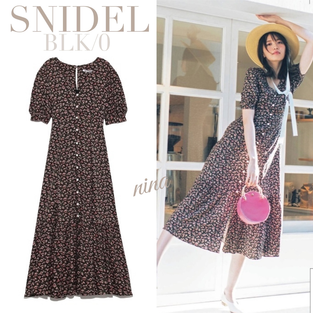 SNIDEL - ロングワンピース ワンピ 花柄 ブラック 黒 きれいめ SNIDEL - ロングワンピース ワンピ 花柄 ブラック 黒 きれいめ