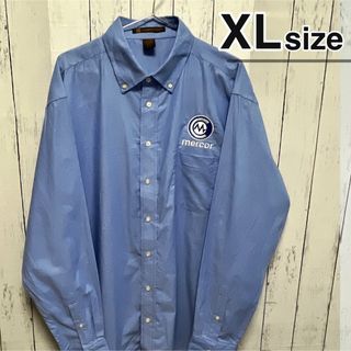 シャツ(shirts)のUSA古着　ワークシャツ　XL　長袖　ライトブルー　水色　企業ロゴ　ボタンダウン(シャツ)