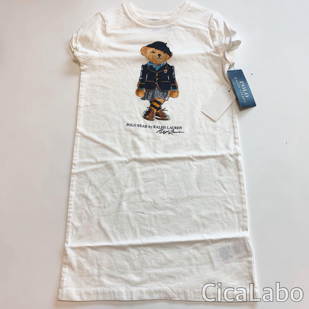 Ralph Lauren(ラルフローレン)の【新品】ラルフローレン ポロベア Tシャツ ワンピース ホワイト 6 キッズ/ベビー/マタニティのキッズ服女の子用(90cm~)(ワンピース)の商品写真