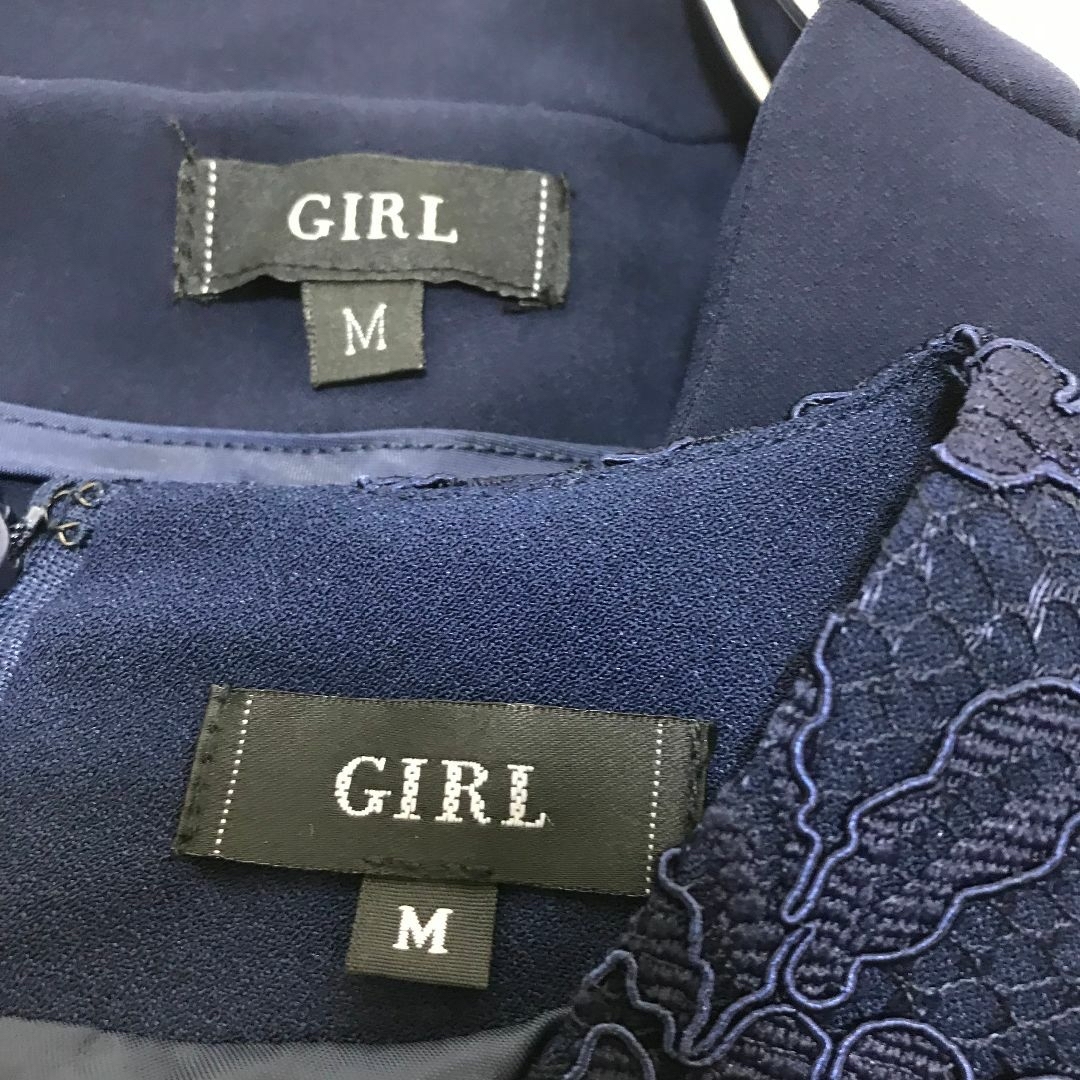 GIRL(ガール)のガール M ペプラムジャケット 総レースワンピース セレモニーセットアップ 紺 レディースのフォーマル/ドレス(スーツ)の商品写真