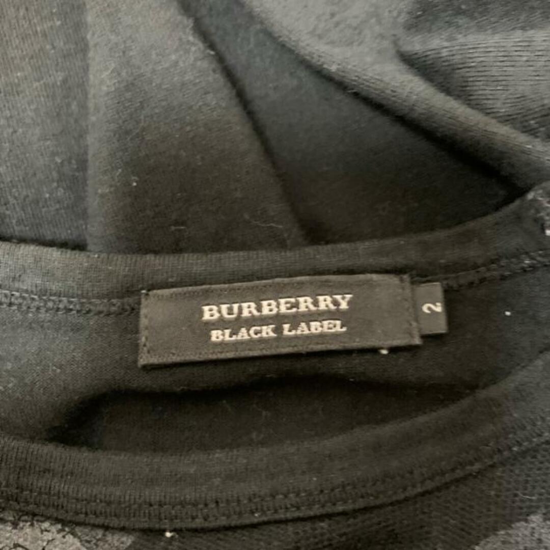 BURBERRY BLACK LABEL(バーバリーブラックレーベル)のBurberry Black Label(バーバリーブラックレーベル) 長袖カットソー サイズ2 M メンズ美品  - 黒×ダークグレー×グレー クルーネック/チェック柄 メンズのトップス(Tシャツ/カットソー(七分/長袖))の商品写真