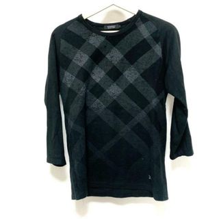 バーバリーブラックレーベル(BURBERRY BLACK LABEL)のBurberry Black Label(バーバリーブラックレーベル) 長袖カットソー サイズ2 M メンズ美品  - 黒×ダークグレー×グレー クルーネック/チェック柄(Tシャツ/カットソー(七分/長袖))