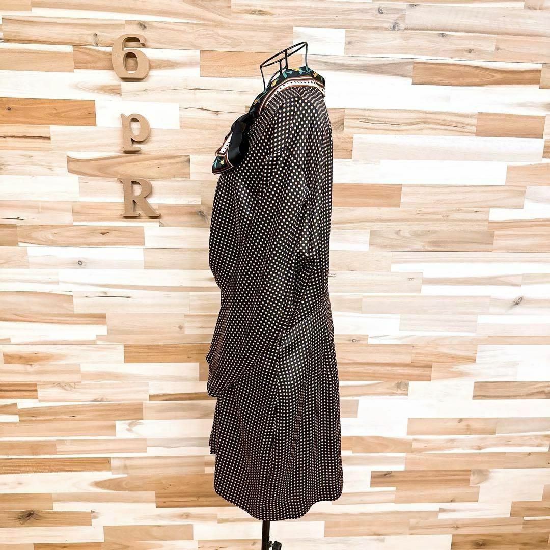 【ザラ】ZARA 水玉 ドット 総柄 スカーフ襟 ワンピース L 黒×ベージュ 【ザラ】ZARA 水玉 ドット 総柄 スカーフ襟 ワンピース L 黒×ベージュ