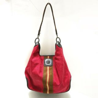 ロンシャン(LONGCHAMP)のLONGCHAMP(ロンシャン) ショルダーバッグ - レッド×ダークブラウン×ゴールド キャンバス×レザー(ショルダーバッグ)