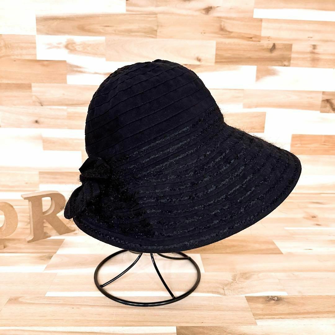 ANTEPRIMA(アンテプリマ)の【アンテプリマ】スエード地 ラメ糸 リボン グログラン ブレード ハット 黒 レディースの帽子(ハット)の商品写真