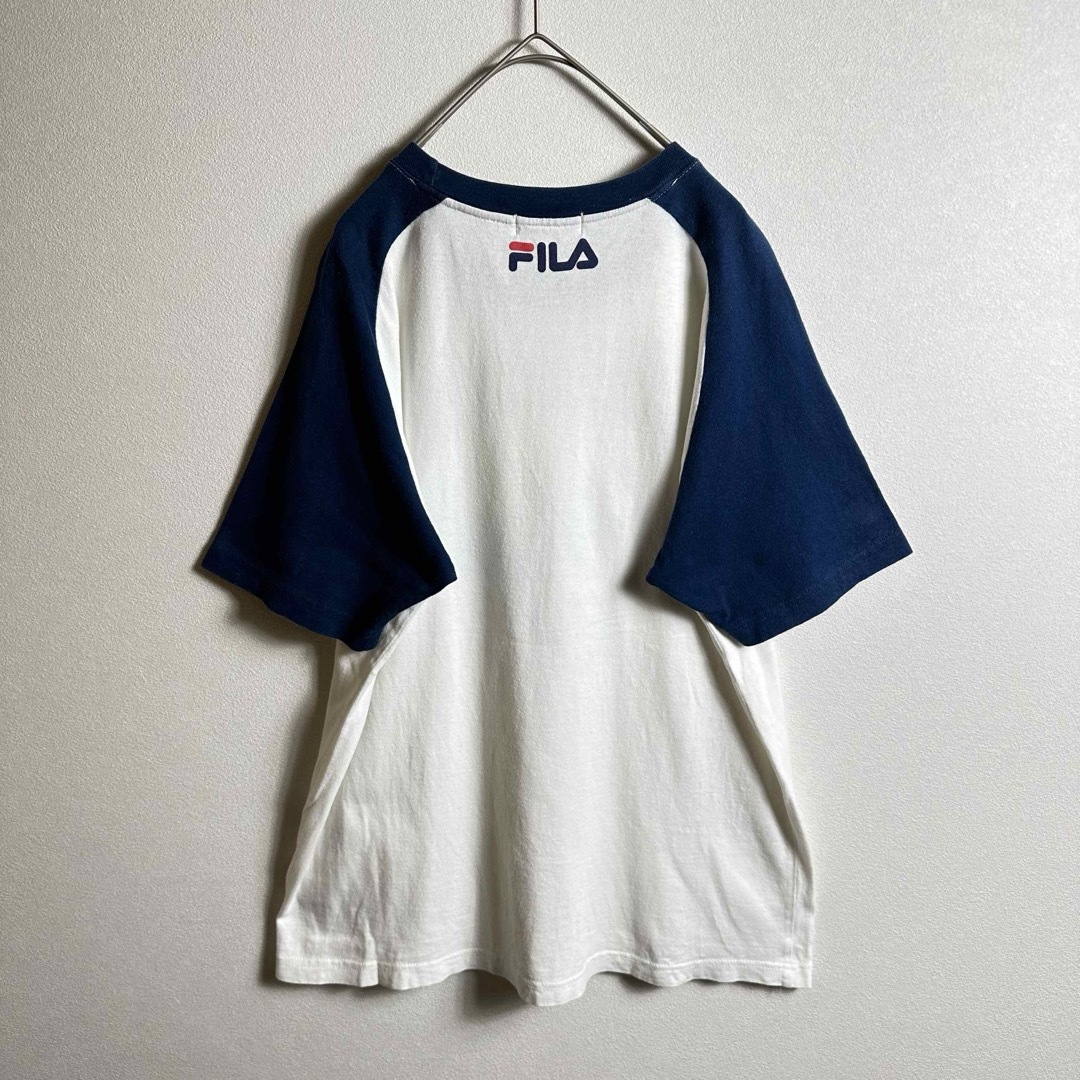 FILA(フィラ)の【3点1万円】フィラ　ラグランTシャツ　Lサイズ　半袖　ロゴプリントホワイト白紺 メンズのトップス(Tシャツ/カットソー(半袖/袖なし))の商品写真