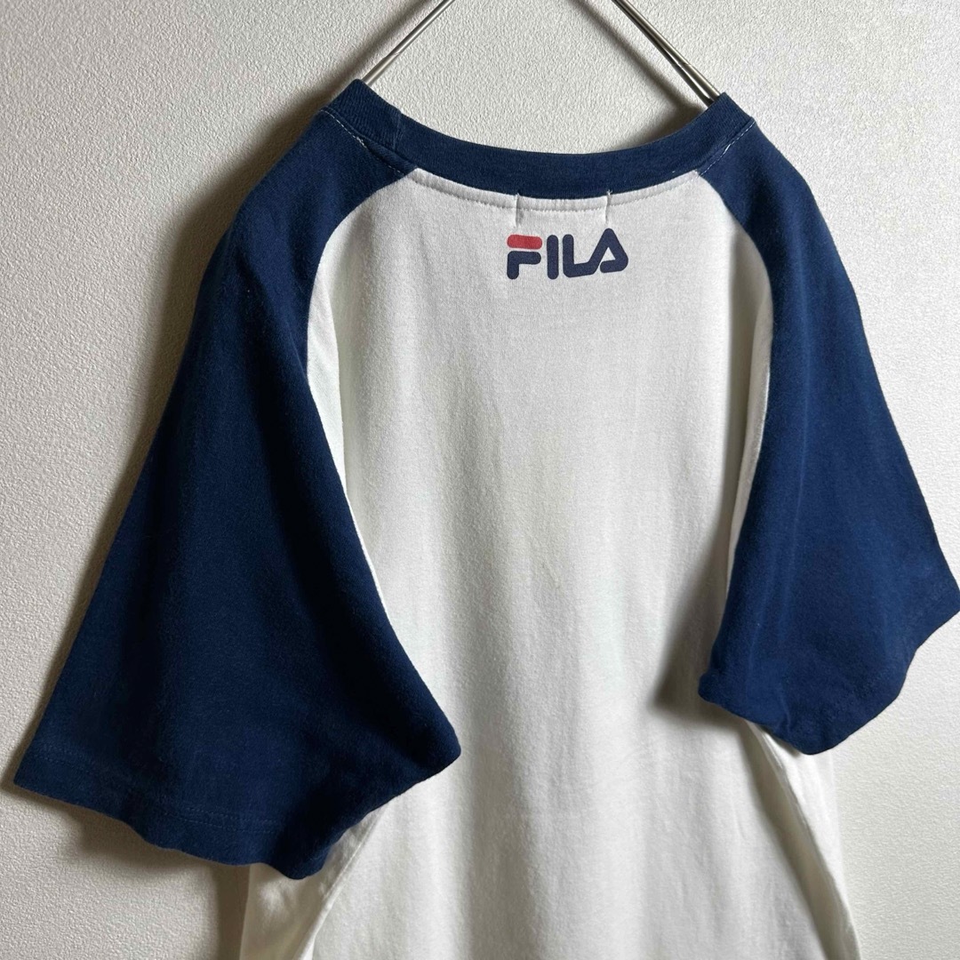 FILA(フィラ)の【3点1万円】フィラ　ラグランTシャツ　Lサイズ　半袖　ロゴプリントホワイト白紺 メンズのトップス(Tシャツ/カットソー(半袖/袖なし))の商品写真