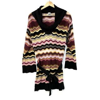 ミッソーニ(MISSONI)のMISSONI(ミッソーニ) ワンピース サイズ38 S レディース美品  - 黒×ボルドー×マルチ 長袖/ミニ/ニット/ボーダー(その他)