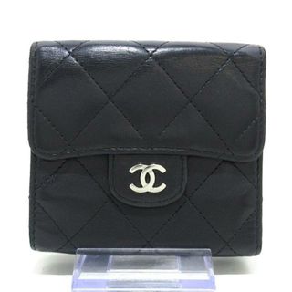 シャネル(CHANEL)のCHANEL(シャネル) Wホック財布 マトラッセ 黒 シルバー金具 ラムスキン(財布)