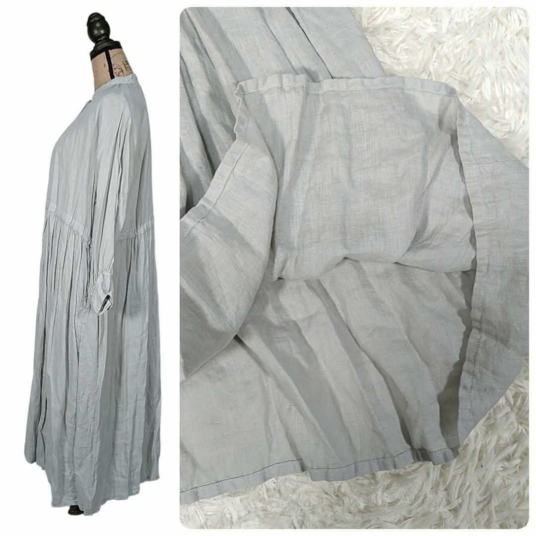 nest Robe(ネストローブ)の新品⭐nest Robe◎ロングワンピース(F)リネン 長袖 バンドカラー レディースのワンピース(ロングワンピース/マキシワンピース)の商品写真