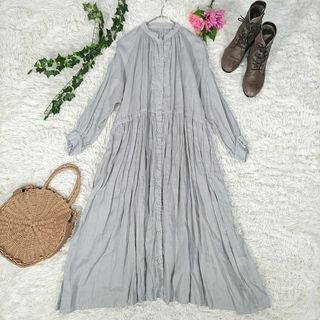 ネストローブ(nest Robe)の新品⭐nest Robe◎ロングワンピース(F)リネン 長袖 バンドカラー(ロングワンピース/マキシワンピース)