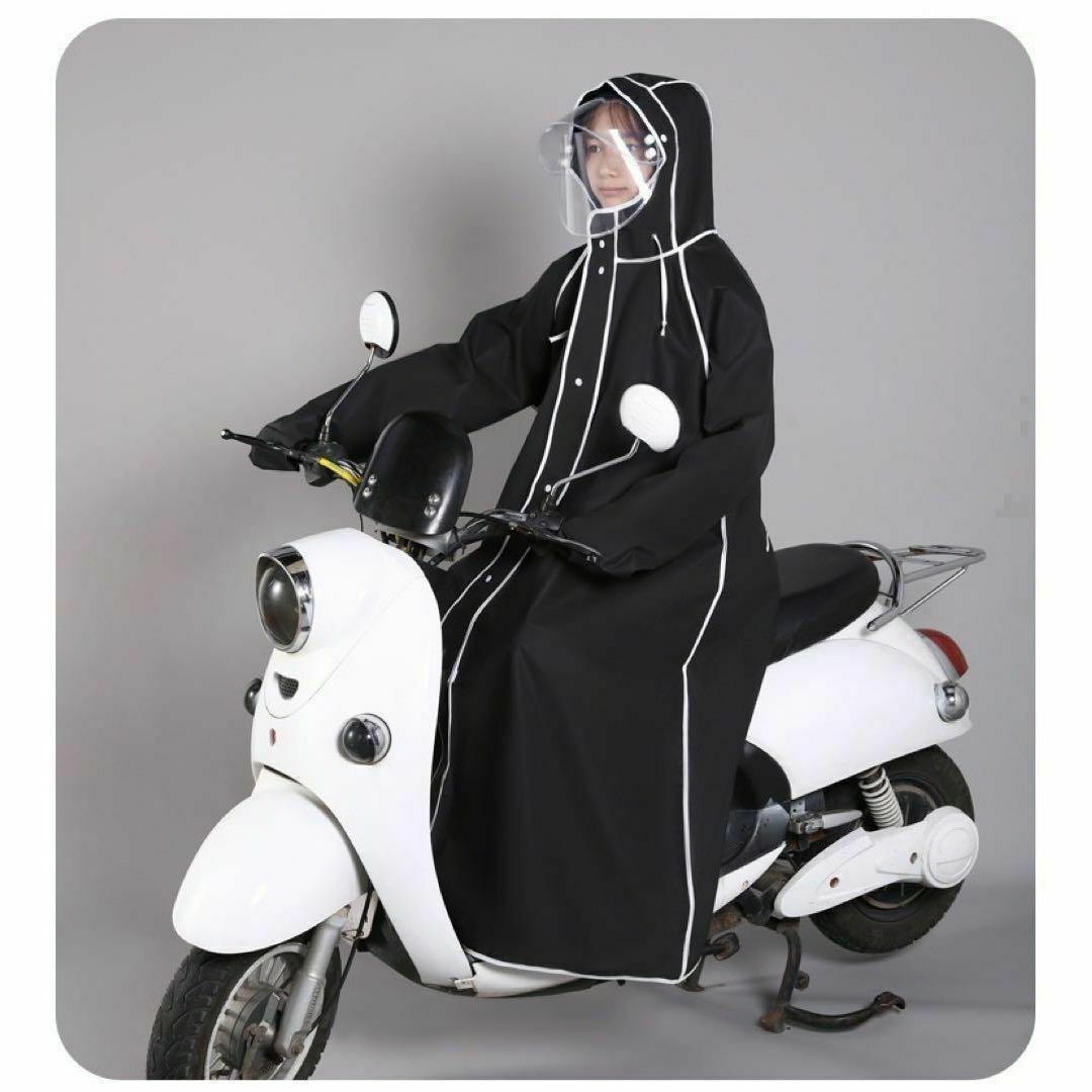L 黒 レインコート 自転車 レディース カッパ ポンチョ かっぱ ツバつき レディースのファッション小物(レインコート)の商品写真