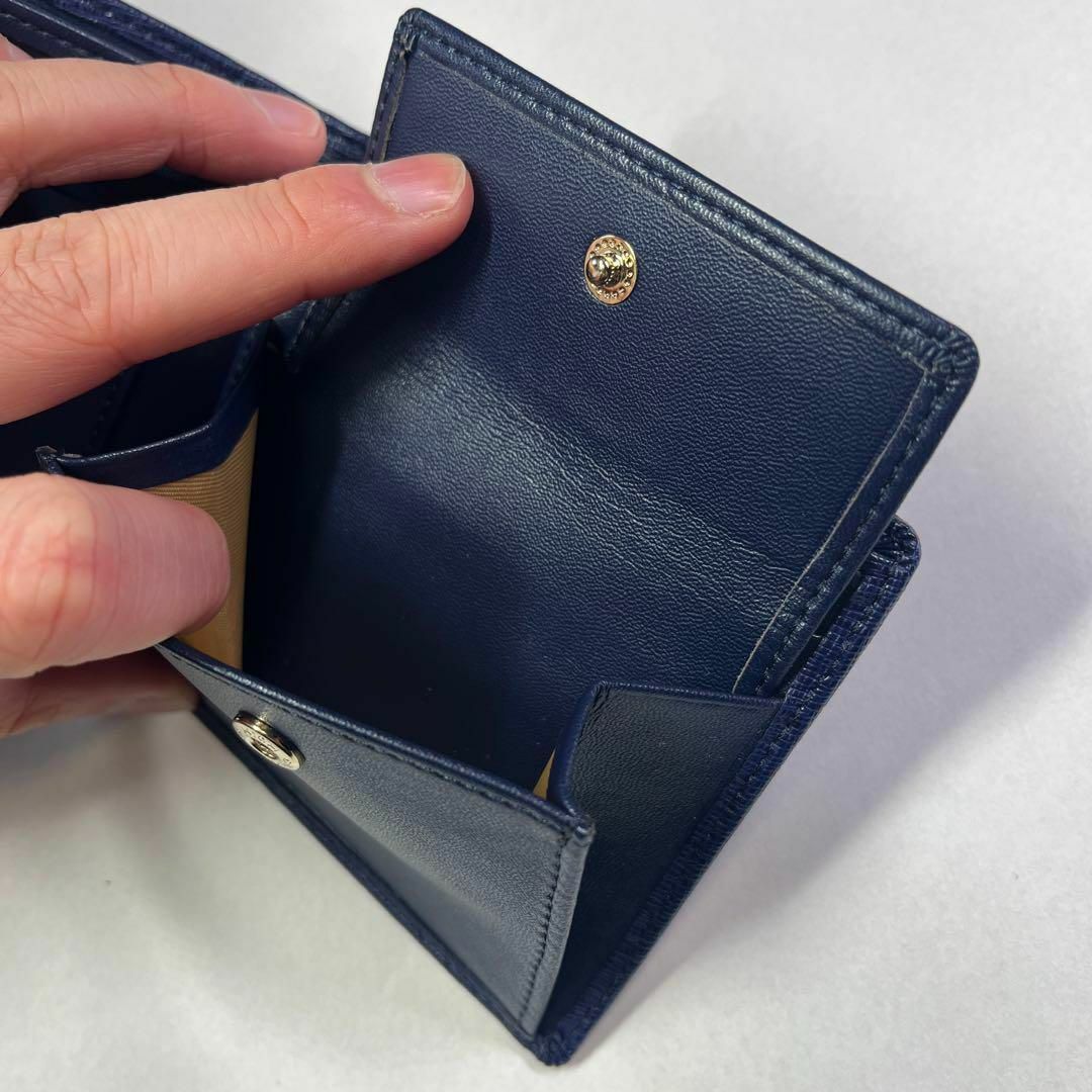 財布 メンズ 二つ折り 本革 カード15枚 サフィアーノレザー ネイビー メンズのファッション小物(折り財布)の商品写真