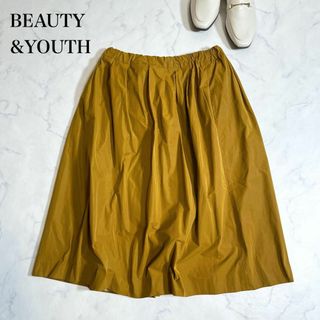 BEAUTY&YOUTH UNITED ARROWS - BEAUTY&YOUTH タックフレアスカート　膝下　キャメル　ウエストゴム