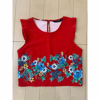 ザラ(ZARA)のA ZARA ザラ BASIC チェック花柄リボンノースリーブ ブラウス(シャツ/ブラウス(半袖/袖なし))