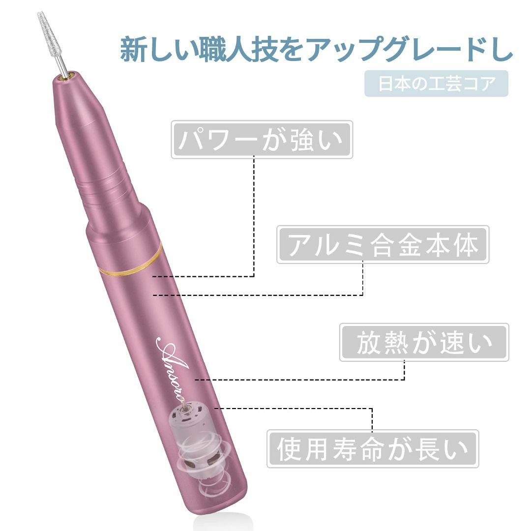 【色: ピンク】Ansoro 電動ネイルマシン 電動ネイルケアセット 12in1 コスメ/美容のネイル(ネイルケア)の商品写真