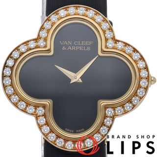 ヴァンクリーフアンドアーペル(Van Cleef & Arpels)のヴァン クリーフ & アーペル アルハンブラ ミディアム ウォッチ 30mm ダイヤベゼル オニキス Alhambra Medium VCARN5HZ00 箱 購入証明書 K18YG/革 レディース時計 ブラック 仕上げ済 美品 【中古】(腕時計)