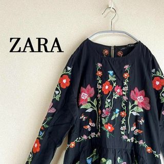 ザラ(ZARA)のZARA ザラ ワンピース チュニック 刺繍 花柄ワンピース レディース 黒(ひざ丈ワンピース)