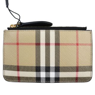 未使用品●BURBERRY バーバリー 8058472 KELBROOK ケルブックル レザー使い ヴィンテージチェック ノバチェック キーチェーン付き コインケース 小銭入れ ベージュ系 保存袋付き メンズ(コインケース/小銭入れ)