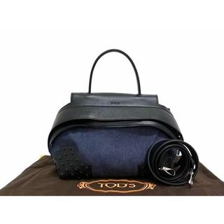 トッズ(TOD'S)の■新品同様■ TODS トッズ ウェーブバッグ デニム×レザー 2WAY ハンドバッグ ショルダーバッグ ネイビー系×ブラック系 FA1381(ハンドバッグ)