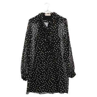 サンローラン(Saint Laurent)のSAINT LAURENT PARIS サンローランパリ シルク ドット フリル プルオーバー ワンピース ブラウス 645997 Y5B66 レディース(Tシャツ/カットソー(七分/長袖))