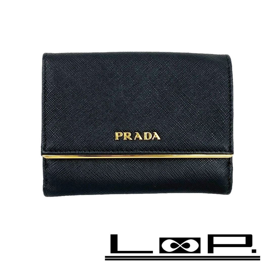 PRADA(プラダ)の■美品■　プラダ 二つ折り サイフ 財布 Wホック ブラック サフィアーノ 箱 【105159】 レディースのファッション小物(財布)の商品写真