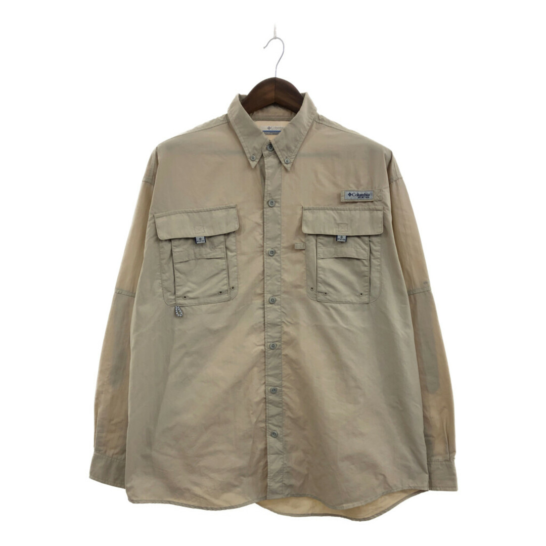 Columbia(コロンビア)のColumbia コロンビア PFG フィッシングシャツ トップス アウトドア OMNI-SHADE ベージュ (メンズ L) 中古 古着 Q0076 メンズのトップス(シャツ)の商品写真