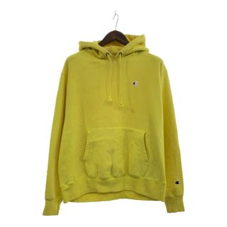 チャンピオン(Champion)のChampion チャンピオン リバースウィーブ スウェット パーカー ワンポイントロゴ イエロー (メンズ LARGE) 中古 古着 Q0107(パーカー)