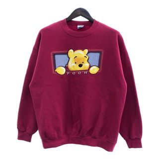 ディズニー(Disney)のDisney ディズニー くまのプーさん Pooh スウェット トレーナー トップス キャラクター レッド (メンズ XL) 中古 古着 Q0113(スウェット)