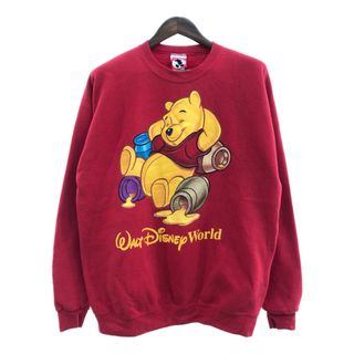 ディズニー(Disney)の90年代 USA製 Disney ディズニー くまのプーさん Pooh スウェット トレーナー トップス キャラクター レッド (メンズ XL) 中古 古着 Q0116(スウェット)