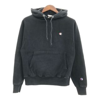 チャンピオン(Champion)のChampion チャンピオン リバースウィーブ スウェット パーカー ワンポイントロゴ ブラック (メンズ SMALL) 中古 古着 Q0120(パーカー)