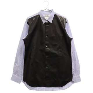 クロムハーツ(Chrome Hearts)のCHROME HEARTS クロムハーツ ×COMME des GARCONS コムデギャルソン クロスボールボタン レザー切り替え ストライプ長袖シャツ ブラック/ブルー CDG-CH03(シャツ)