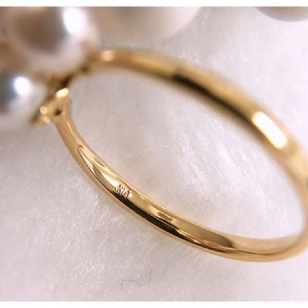 [新品]K18YGイエローゴールド天然akoyaパールダイヤモンドリング指輪 レディースのアクセサリー(リング(指輪))の商品写真