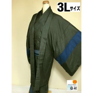 【中古】羽織 男物 正絹 黒地に蚊絣文様 裄78 3Lサイズ リメイク【福服特製】(着物)