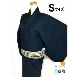 【中古】 ウール 男物 濃紺地に砂嵐文様 単衣着物 裄66 Sサイズ (着物)