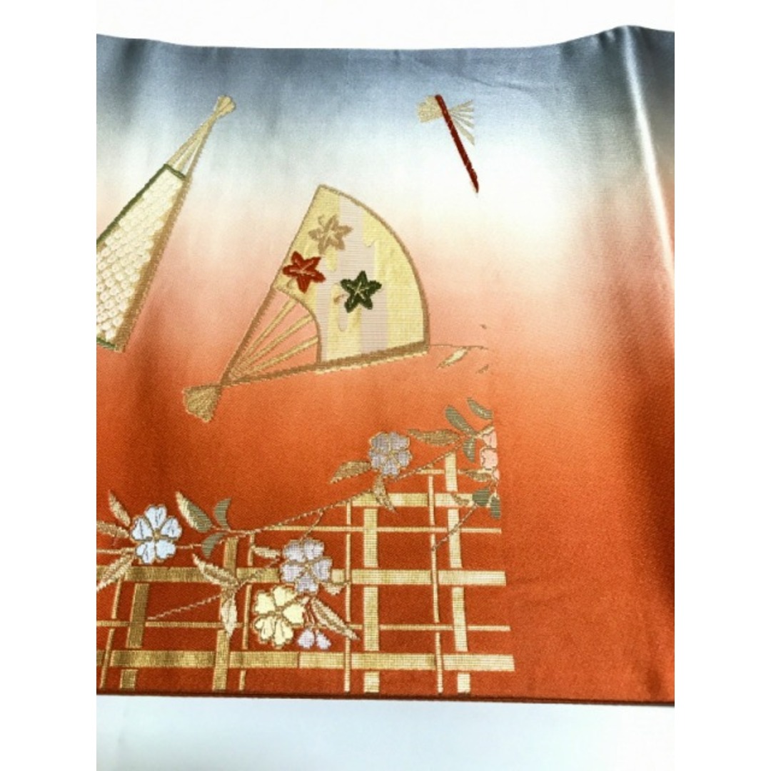 【中古】 袋帯 正絹 ピンク地に扇文様 六通柄  レディースの水着/浴衣(帯)の商品写真