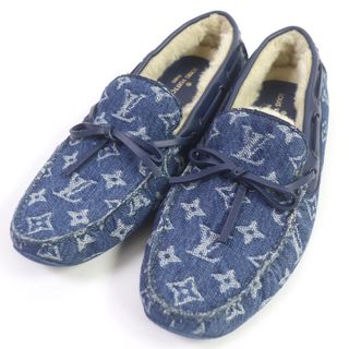 ルイヴィトン(LOUIS VUITTON)の未使用品 LOUIS VUITTON ルイヴィトン 2020年製 アリゾナライン モノグラムデニム 裏ムートン モカシン ローファー ブルー 6 イタリア製 メンズ(スリッポン/モカシン)