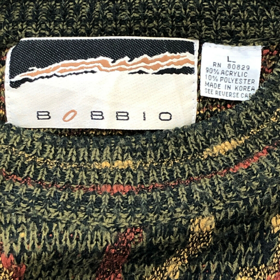 BOBBIO アクリル ニット セーター トップス カジュアル ペイズリー 総柄 グリーン (メンズ L) 中古 古着 Q0201 メンズのトップス(ニット/セーター)の商品写真