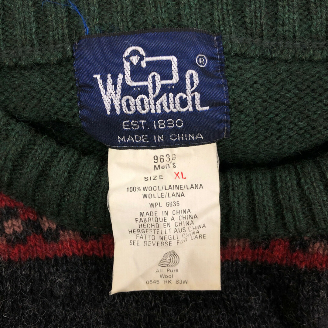 WOOLRICH(ウールリッチ)の80年代 WOOLRICH ウールリッチ 鴨 ウール ニット セーター バーズアイ 総柄 マルチカラー (メンズ XL) 中古 古着 Q0252 メンズのトップス(ニット/セーター)の商品写真